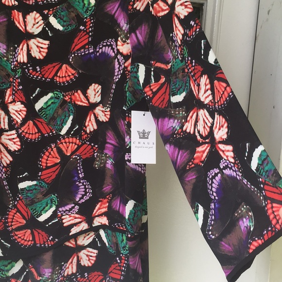 CHAUS "DECADENT BUTTERFLIES" BLOUSE - Picture 4 of 7